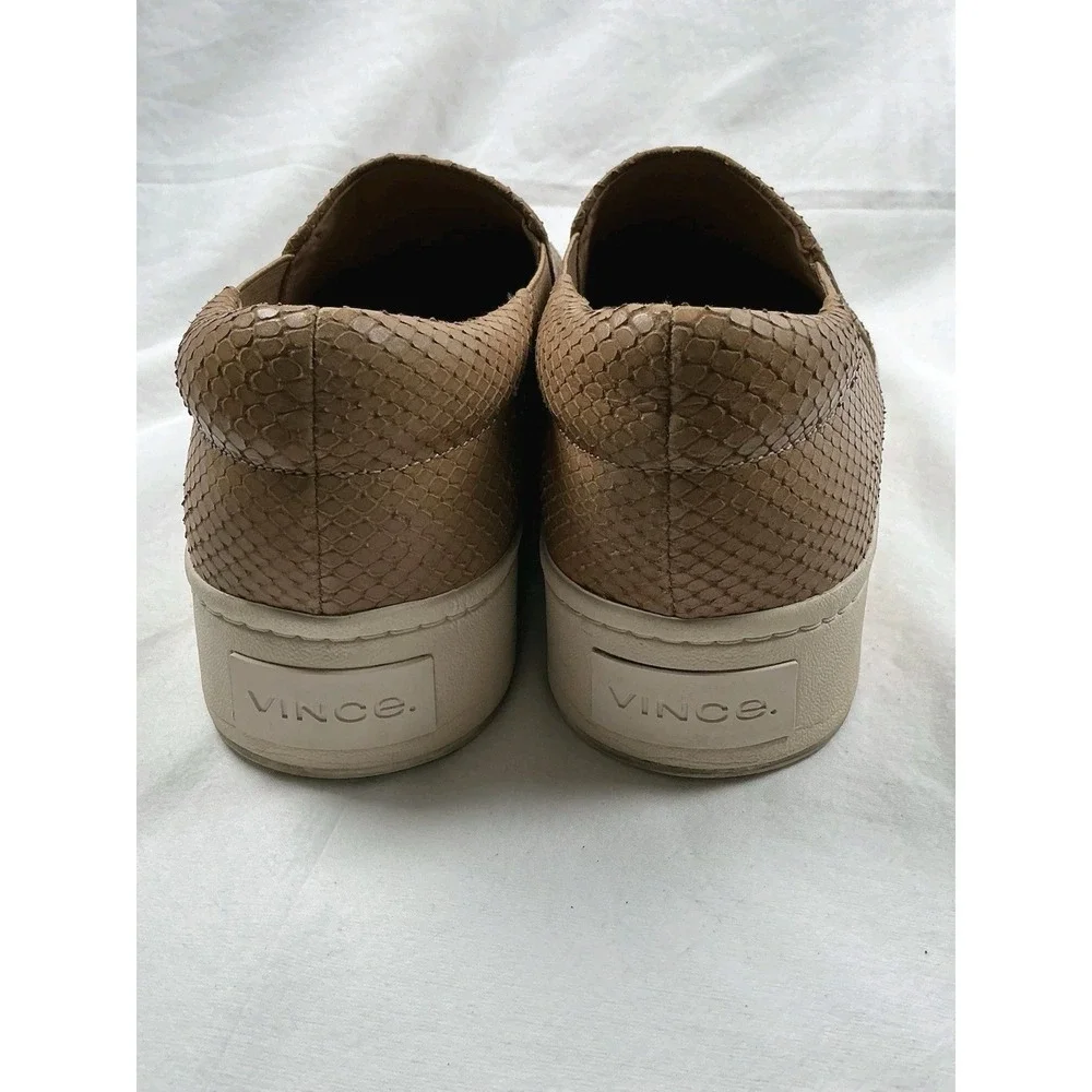 Vince Warren Slip On Shoes Women's 9 M Tan Leather Snakeskin Platform Sneakers